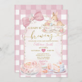 A Baby Is Brewing Bunny Teacup Girl Baby Shower 招待状 (正面/裏面)
