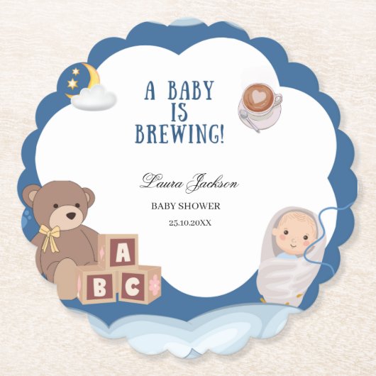 A Baby Is Brewing Coffee Baby Shower ペーパーコースター (正面)