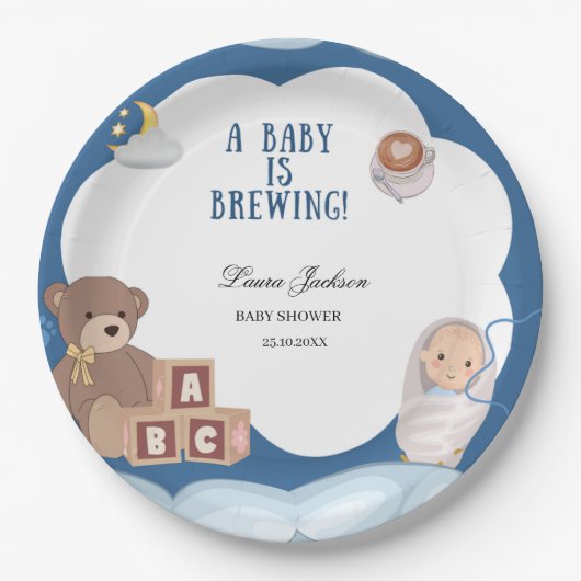 A Baby Is Brewing Coffee Baby Shower  ペーパープレート (正面)