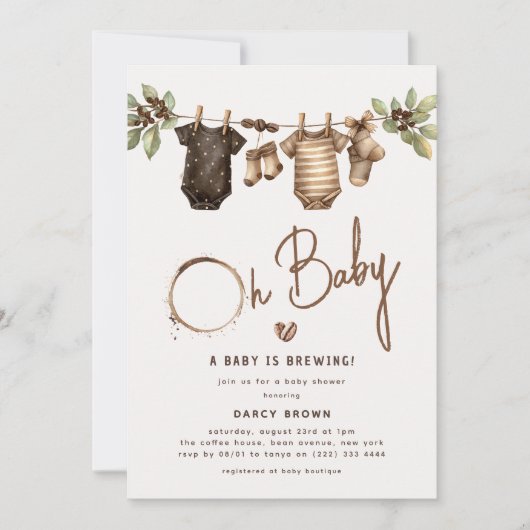 A Baby is Brewing' Coffee Baby Shower 招待状 (正面)