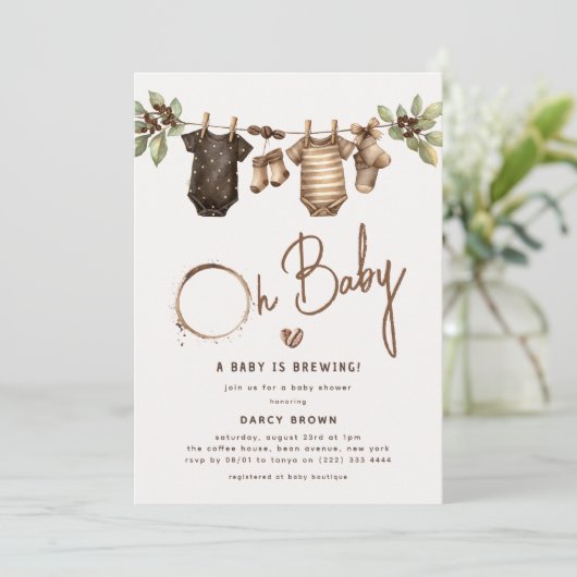 A Baby is Brewing' Coffee Baby Shower 招待状 (スタンド正面)