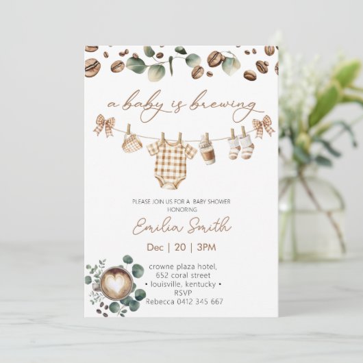 A Baby Is Brewing Coffee Baby Shower 招待状 (スタンド正面)