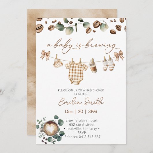 A Baby Is Brewing Coffee Baby Shower 招待状 (正面/裏面)