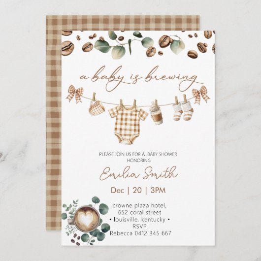 A Baby Is Brewing Coffee Baby Shower 招待状 (正面/裏面)