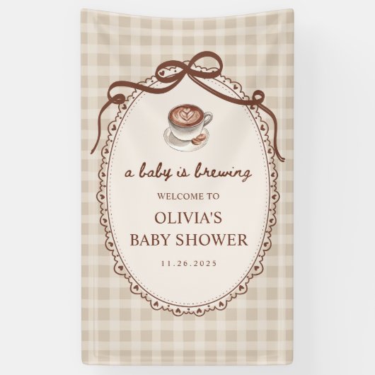 A Baby is Brewing Coffee Baby Shower Welcome 横断幕 (縦)
