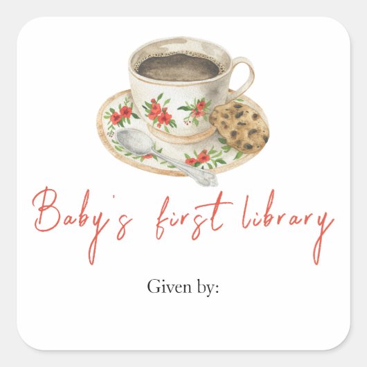 A baby is brewing coffee - baby's first library スクエアシール (正面)