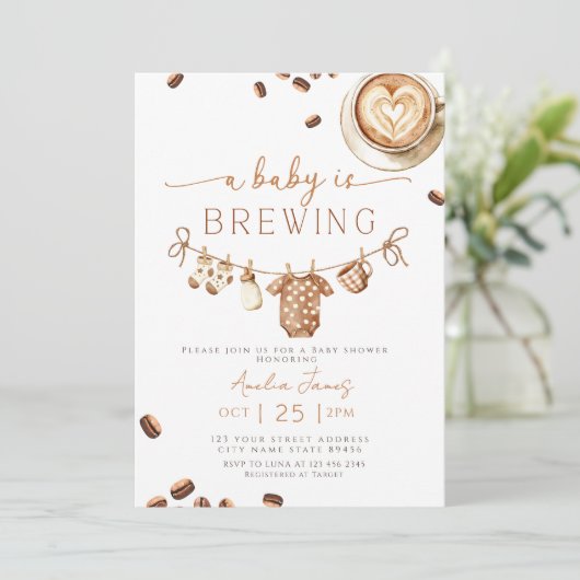 A Baby is Brewing Coffee Bean Baby Shower 招待状 (スタンド正面)