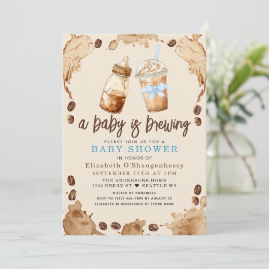 A Baby is Brewing Coffee Boy Baby Shower 招待状 (スタンド正面)