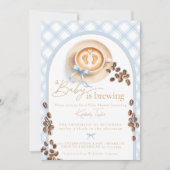 A Baby is Brewing Coffee Boy Blue Bow Baby Shower 招待状 (正面)