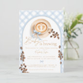 A Baby is Brewing Coffee Boy Blue Bow Baby Shower 招待状 (スタンド正面)