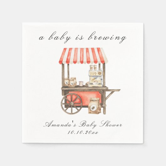 A Baby Is Brewing Coffee Cart Baby Shower スタンダードカクテルナプキン (正面)