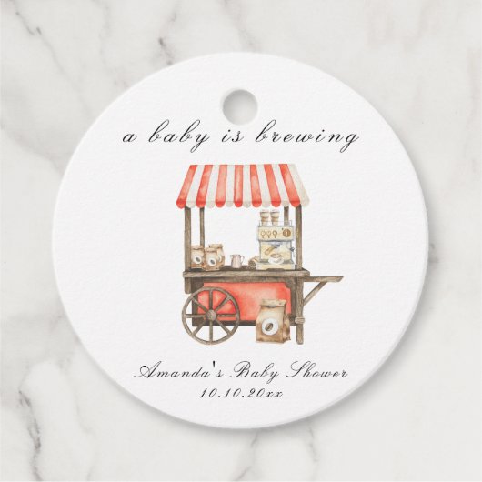 A Baby Is Brewing Coffee Cart Baby Shower フェイバータグ (正面)