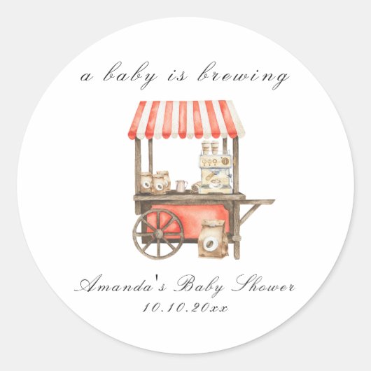 A Baby Is Brewing Coffee Cart Baby Shower ラウンドシール (正面)