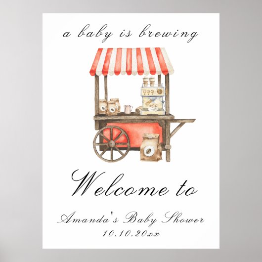 A Baby Is Brewing Coffee Cart Baby Shower Welcome ポスター (正面)