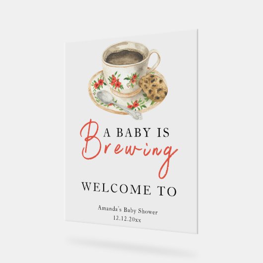A baby is brewing coffee cup baby shower アクリルサイン (傾斜)