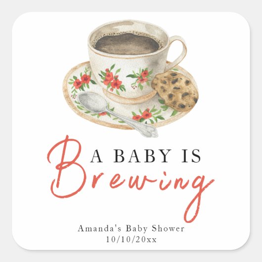 A Baby Is Brewing Coffee Cup Baby Shower スクエアシール (正面)