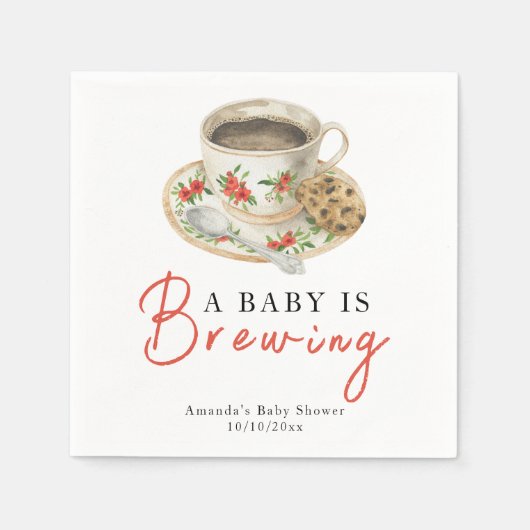 A Baby Is Brewing Coffee Cup Baby Shower スタンダードカクテルナプキン (正面)