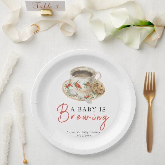 A Baby Is Brewing Coffee Cup Baby Shower ペーパープレート (ウェディング)