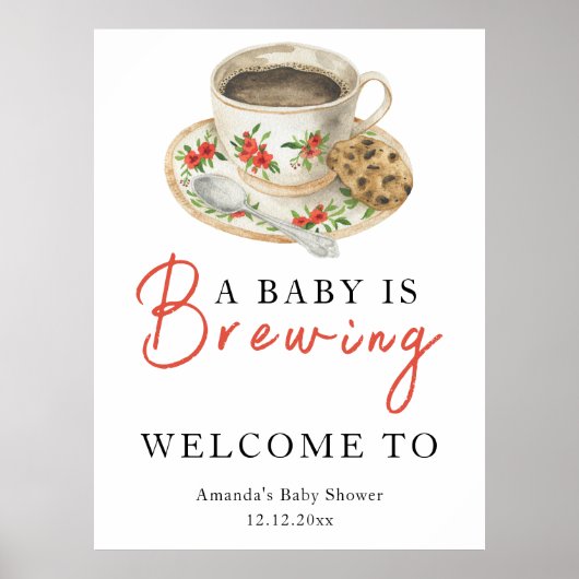 A baby is brewing coffee cup baby shower ポスター (正面)
