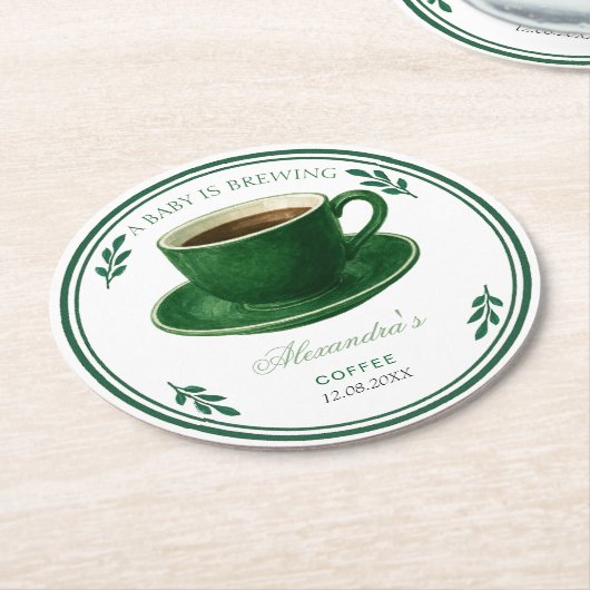 A Baby Is Brewing Coffee Cup Baby Shower ラウンドペーパーコースター (アングル)