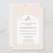 A Baby Is Brewing Coffee Gingham Baby Shower  招待状 (正面)