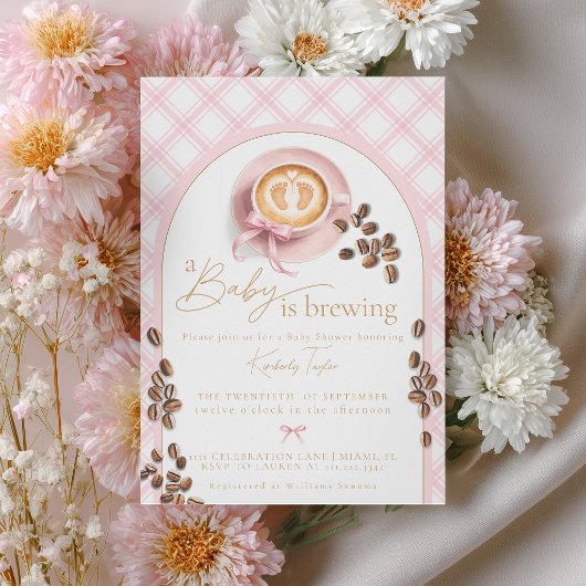 A Baby Is Brewing Coffee Girl Pink Bow Baby Shower 招待状