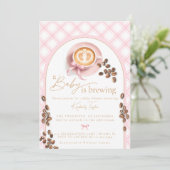 A Baby Is Brewing Coffee Girl Pink Bow Baby Shower 招待状 (スタンド正面)