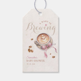 A baby is brewing coffee pink bow baby shower  ギフトタグ