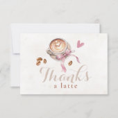 A baby is brewing coffee pink bow baby shower サンキューカード (正面)