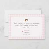 A baby is brewing coffee pink bow baby shower サンキューカード (裏面)