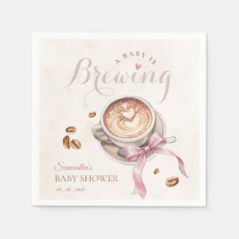  A baby is brewing coffee pink bow baby shower スタンダードカクテルナプキン