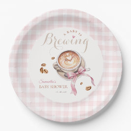 A baby is brewing coffee pink bow baby shower ペーパープレート