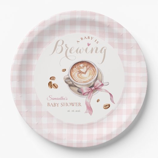 A baby is brewing coffee pink bow baby shower ペーパープレート