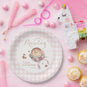 A baby is brewing coffee pink bow baby shower ペーパープレート (パーティー)