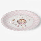 A baby is brewing coffee pink bow baby shower ペーパープレート (アングル)