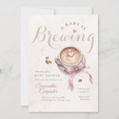 A baby is brewing coffee pink bow baby shower 招待状 (正面)