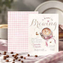 A baby is brewing coffee pink bow baby shower 招待状