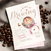 A baby is brewing coffee pink bow baby shower 招待状