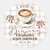 A Baby is Brewing Coffee Theme Baby Shower Sticker ラウンドシール (正面)