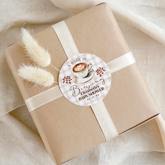 A Baby is Brewing Coffee Theme Baby Shower Sticker ラウンドシール