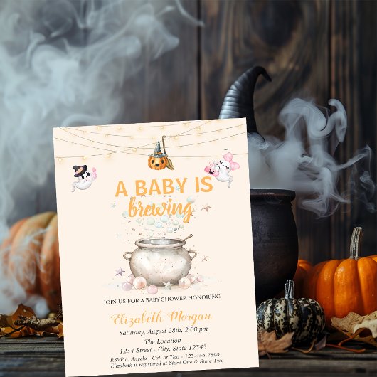 A Baby Is Brewing Dots Pumpkin Ghost Baby Shower 招待状