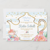 A Baby is Brewing Flower Boy Baby Shower Tea 招待状 (正面)