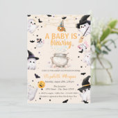 A Baby Is Brewing Ghost Dotted Baby Shower 招待状 (スタンド正面)