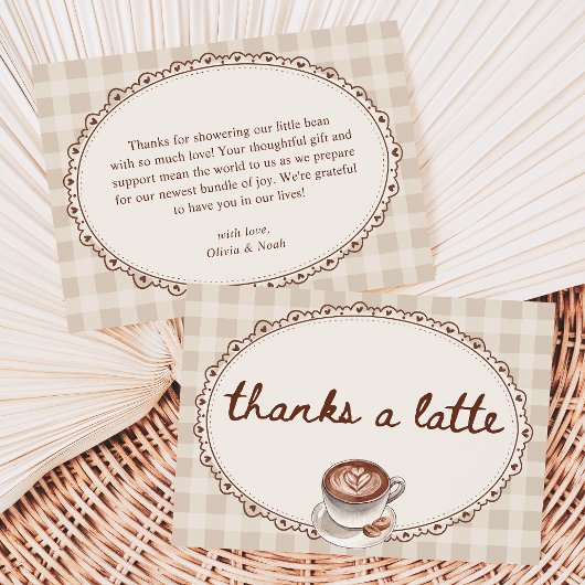 A Baby is Brewing Gingham Coffee Baby Shower サンキューカード