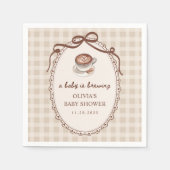A Baby is Brewing Gingham Coffee Baby Shower スタンダードカクテルナプキン (正面)