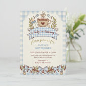 A Baby is Brewing Gingham Coffee Baby Shower 招待状 (スタンド正面)