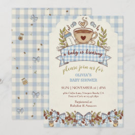 A Baby is Brewing Gingham Coffee Baby Shower 招待状