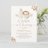 A Baby is Brewing Gingham Coffee Baby Shower 招待状 (スタンド正面)