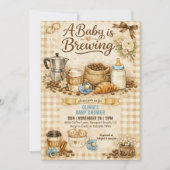 A Baby is Brewing Gingham Coffee Baby Shower  招待状 (正面)