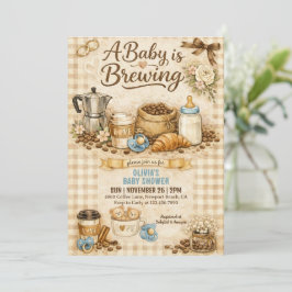 A Baby is Brewing Gingham Coffee Baby Shower 招待状